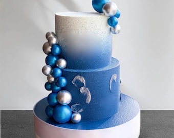 10/20 Metallic Blue Silver Ball Topper Cake Topper fai da te - Decorazioni per torte di compleanno