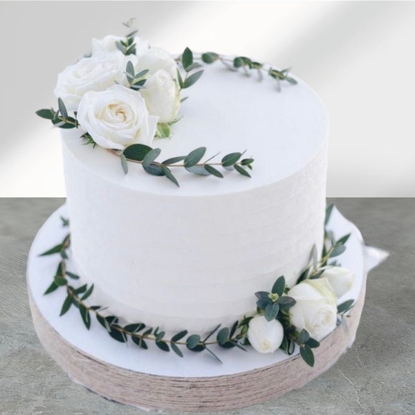 Konservierte Eukalyptus Greenery Girlande Weiße Rose Arrangement Kuchen Dekor - Floral Cake Topper - Rose Topper