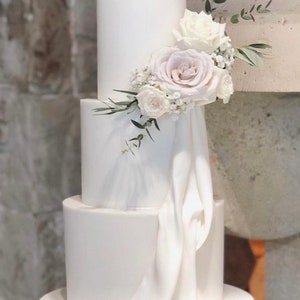 Artificial Eucalyptus White Light Pink Rose Flower  Cake Decor - DIY Cake Decor - Floral Cake Topper - Rose Topper