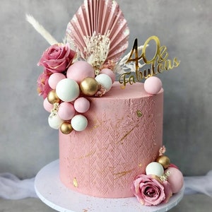 DIY Pink White Ball Spear Palm Rose Flower Topper Box - Floral Cake  Topper - Flower Cake Decor