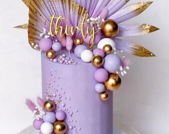 10/20 Purple Gold Palm Leaf Ball Topper DIY Cake Topper - Birthday Cake Decor