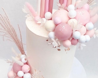 10/20 Pink White Cream Ball Topper DIY Cake Topper - Birthday Cake Decor