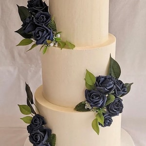 Artificial Navy Rose Cake Decor - DIY Cake Decor - Blue Rose Floral Cake Topper - Rose Topper