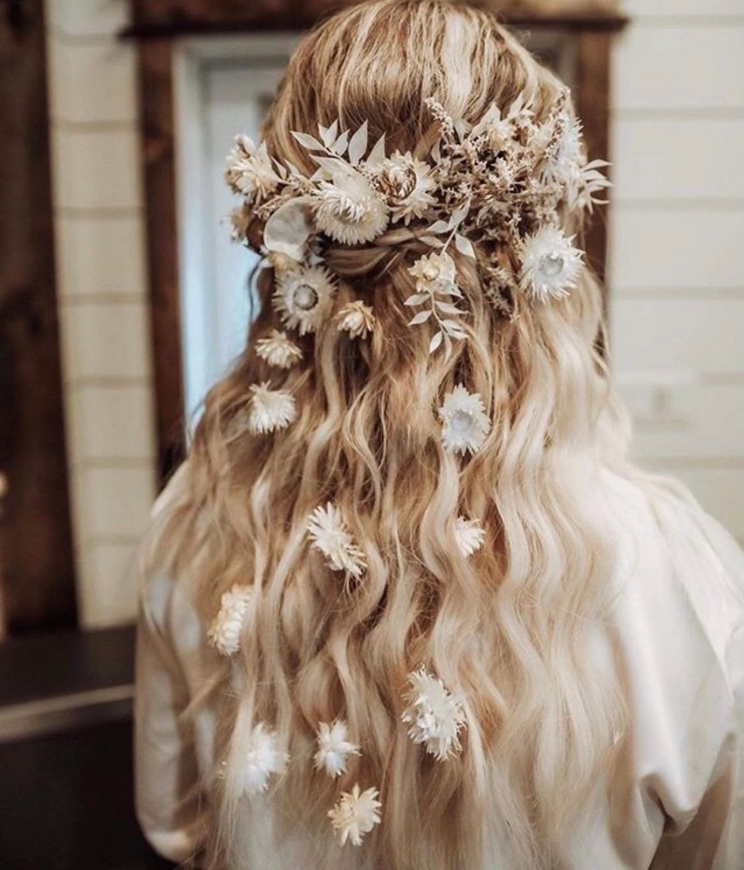 Original Boho Dried White Ivory Real Flower Hair Comb Original Boho Dried White Ivory Real Flower Hair Comb