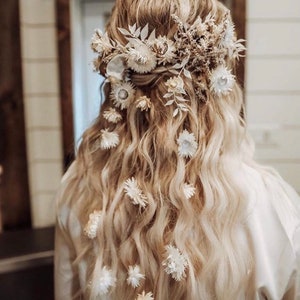 Original Boho Dried White Ivory Real Flower Hair Comb - Wedding Hair Accessory - Bridal Flower Hair Comb