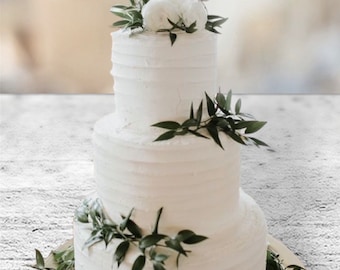 Branche de ruscus artificielle guirlande de feuilles roses blanches décoration de gâteau - décoration de gâteau floral - décoration de roses