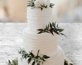 Artificial Ruscus Branch Leaf Garland White Rose Cake Decor - Floral Cake Topper - Rose Topper