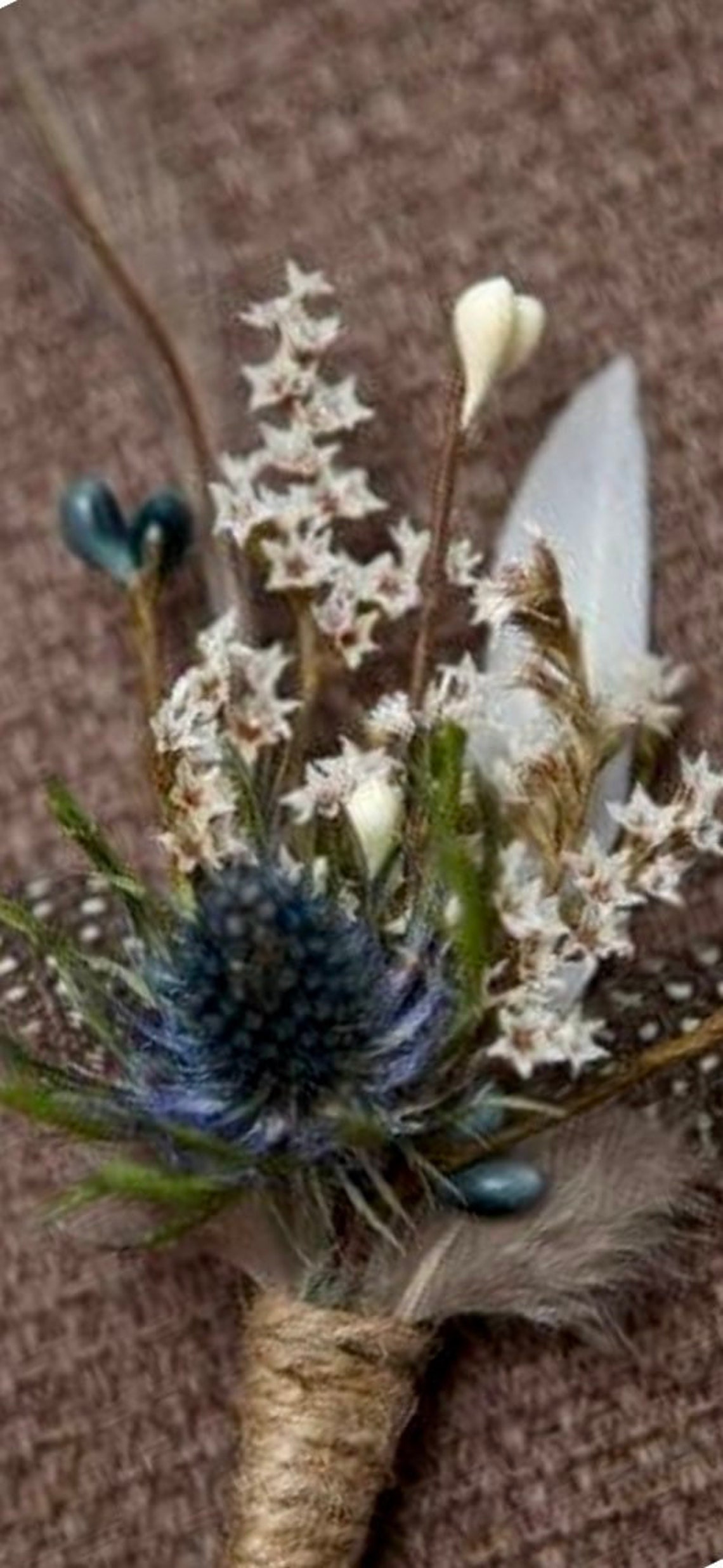 Artificial Blue Thistle White Flower Feather Boutonnière Etsy