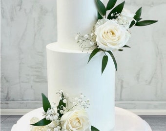 Décoration de gâteau artificielle gypsophile blanche ruscus italien - décoration de gâteau bricolage - décoration de gâteau floral - décoration de roses