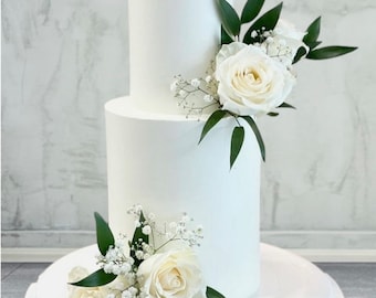 Artificial White Rose Gypsophila Italian Ruscus Cake Decor - DIY Cake Decor - Floral Cake Topper - Rose Topper