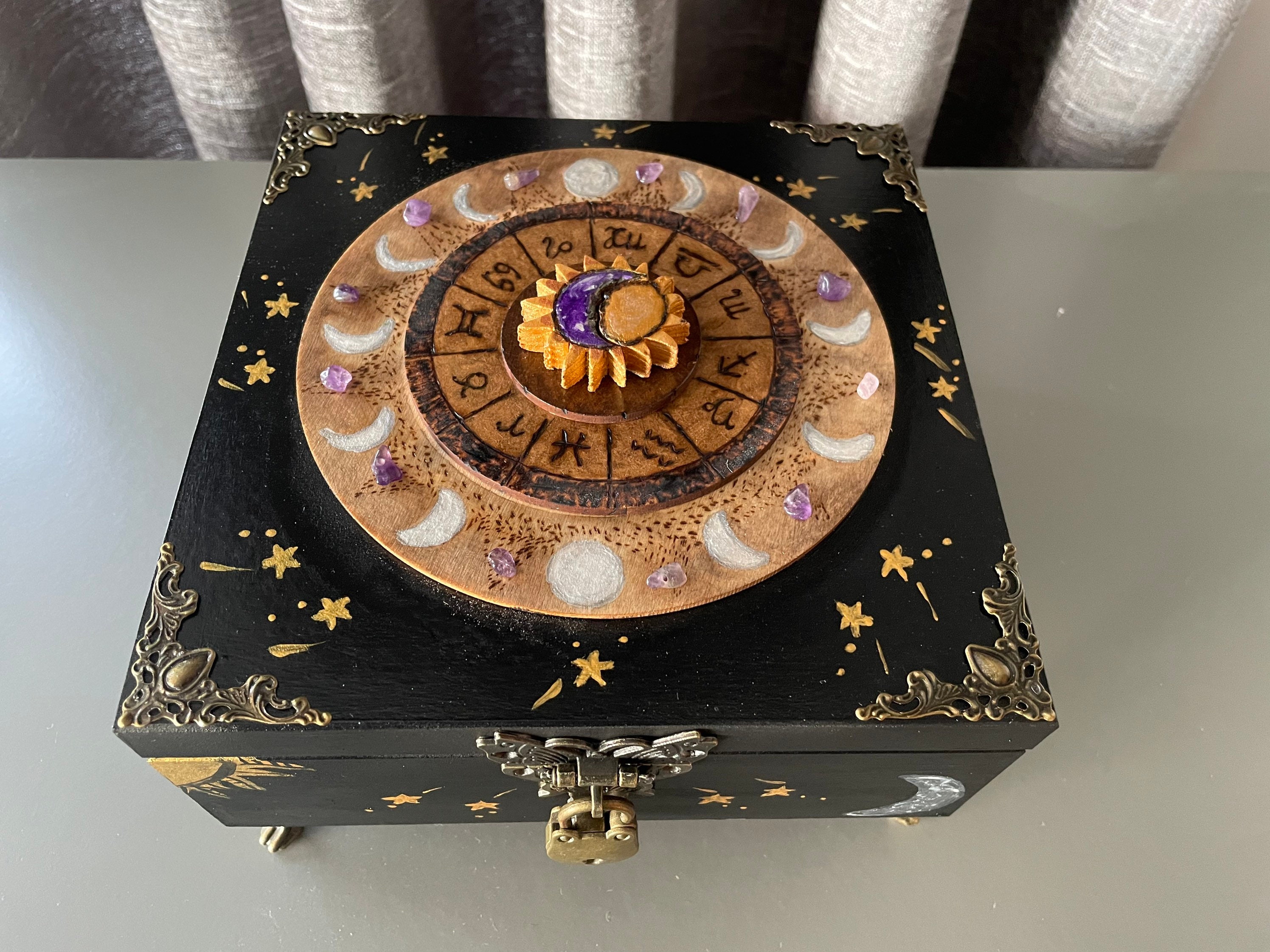 Handmade Phases of the Moon Storage Box, Lunar Moon, Incense