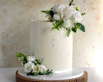 Artificial White Greenery Rose Peony Cake Decor - DIY Cake Decor - Floral Cake Topper - Rose Topper - Design 5