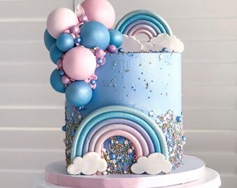 Topper per torta fai da te con pallina arcobaleno blu rosa 10/20 - Decorazione per torta per baby shower