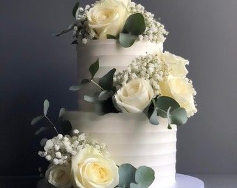 Artificial Eucalyptus Rose Gypsophila Cake Decor - DIY Cake Decor - Floral Cake Topper - Rose Topper