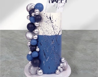 Topper per torta fai da te con sfera in argento blu navy 10/20 - Decorazione per torta di compleanno