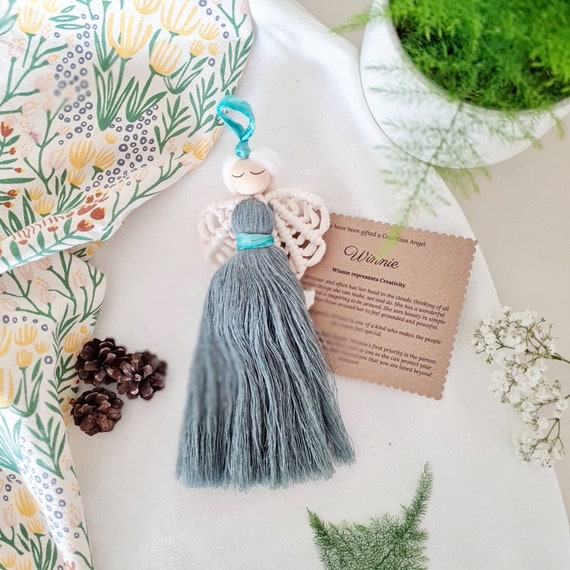 Creativity themed macrame guardian angel | Personalised gift | Green macrame doll | Angel home accessory | Nursery & children bedroom decor
