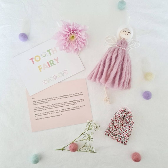 Tooth Fairy with Liberty of London coin bag and personalised message | Pink Tooth Fairy doll | Children's bedroom decor | Gifts for children
