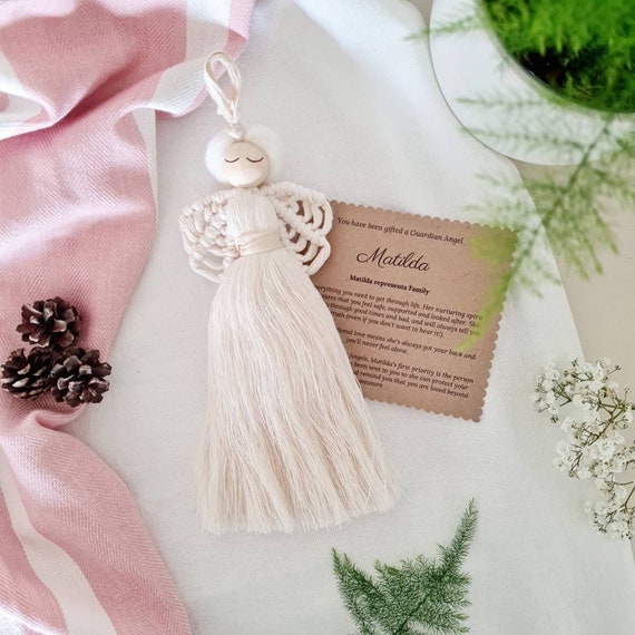 Family themed macrame guardian angel | White macrame angel doll | Angel home accessories | Nursery & children's bedroom decor | Angel gifts