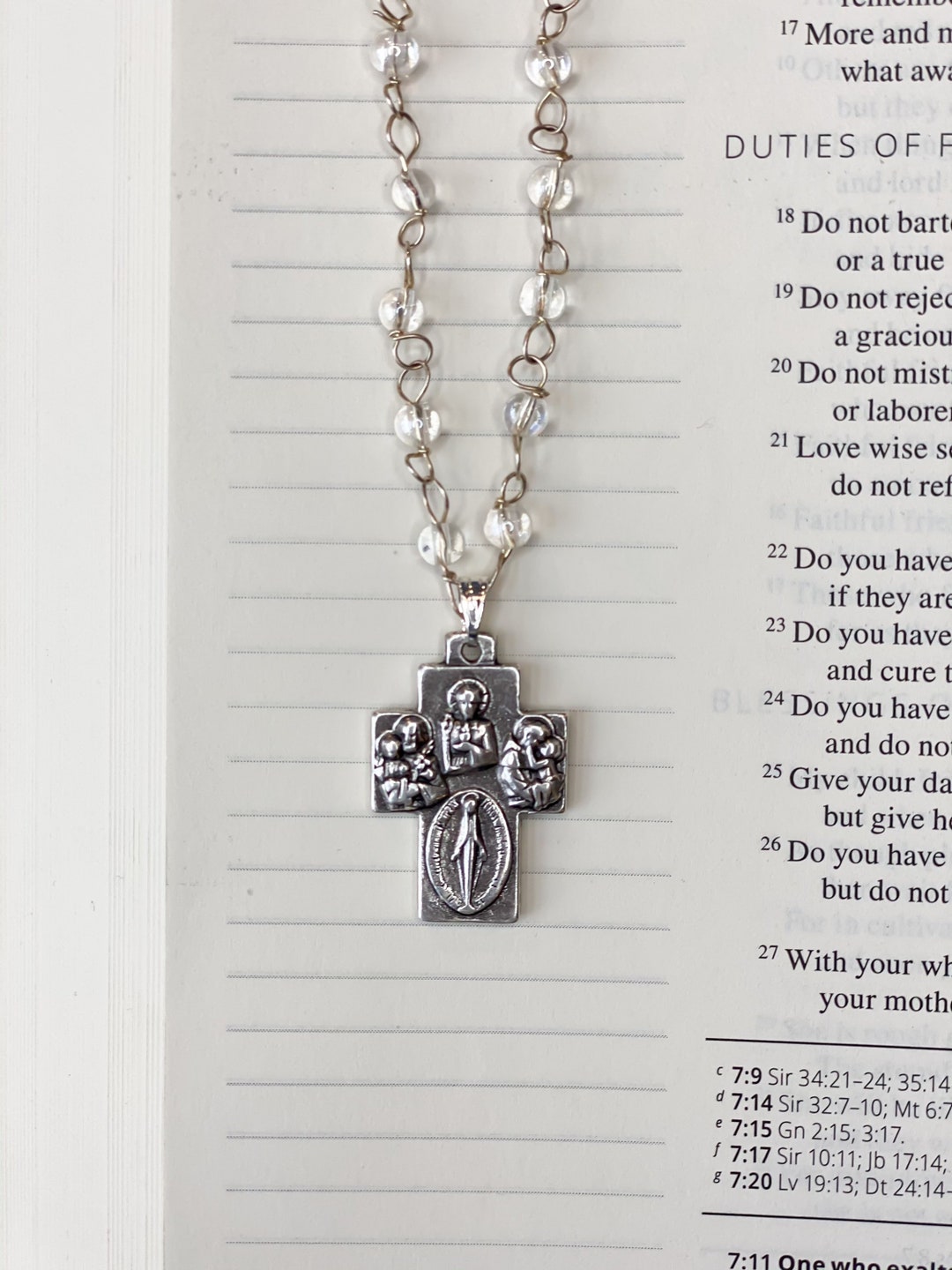 4 Way Cross With Miraculous Medal Necklace - Etsy