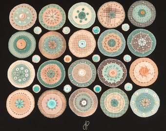 Wool Penny Rug Wall Hanging – Unframed Folk Textile “Tide and Thread” by Jane Pollak