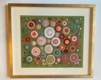 Wool Penny Rug Wall Art – Framed Folk Piece Floral Centimes