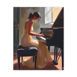 Elegant Woman Piano Canvas Art Print, Music Décor, Gift for Musicians, Home Wall Art, Music Lover&#39;s Gift, Modern Art