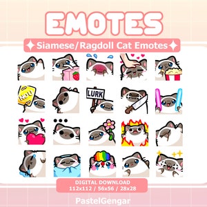 20 Siamese/Ragdoll Cat Emotes for Twitch Streamers, Discord, Youtube, Kick | Cute, Kawaii | Instant Download