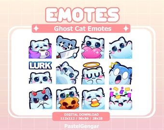 12 Geister Katzen Emotes: Twitch Streamer, Discord, YouTube, Kick, TikTok | Sofort Download