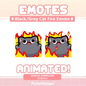 Animated Black/Grey Cat &quot;This is Fine&quot; Emote: Twitch Streamers, Discord, YouTube, Kick, TikTok | Instant Download