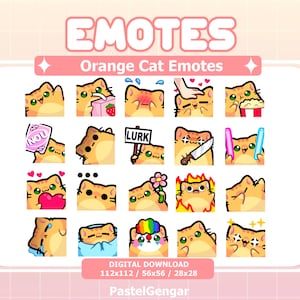 20 Orange Cat Emotes for Twitch Streamers, Discord, Youtube, Kick | Cute, Kawaii | Instant Download
