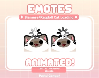 Emote de carga de gato siamés/ragdoll animado: Streamers de Twitch, Discord, YouTube, Kick, TikTok / Descarga instantánea