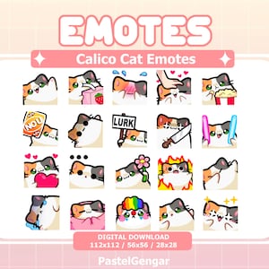 20 Calico Cat Emotes for Twitch Streamers, Discord, Youtube, Kick | Cute, Kawaii | Instant Download