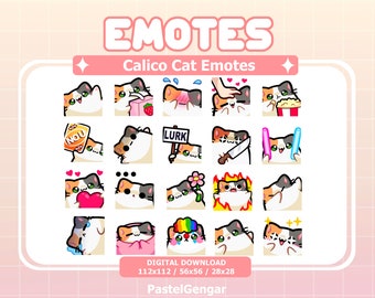 20 Calico Cat Emotes: Twitch Streamers, Discord, YouTube, Kick, TikTok | Instant Download