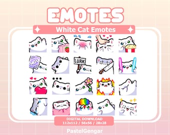 20 White Cat Emotes: Twitch Streamers, Discord, YouTube, Kick, TikTok | Instant Download