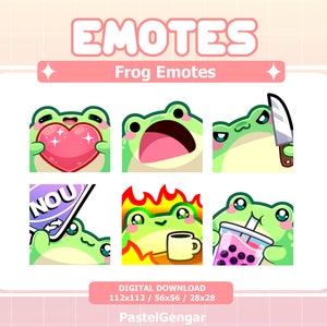 Frog Emotes for Twitch Streamers, Discord, Youtube | Cute, Kawaii, Frog | Instant Download