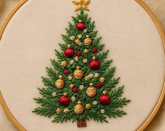 Patrón de bordado a mano de árbol de Navidad: DIY para las fiestas de invierno (Descarga digital en PDF)
