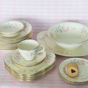 1908 Homer Laughlin SAUCER Eggshell Nautilus Rose vintage formal dinnerware dishes pink yellow roses floral gold trim free shipping