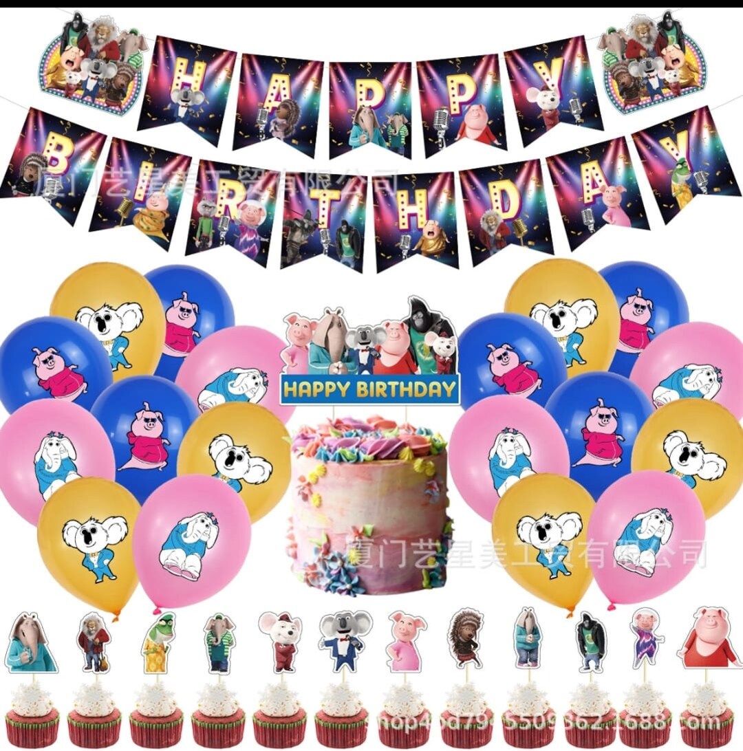 Sing Cartoon Happy Birthday Supplies Set Birthday Cake Banner Etsy