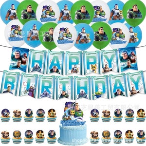 Buzz Lightyear Toy Story Cartoon Happy Birthday Supplies Kit birthday cake banner topper and banner for kids balloons Fast Shipping !!