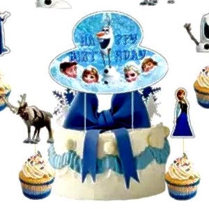 Gefrorene Karikatur alles Gute zum Geburtstag Liefert Kit Geburtstagskuchen Banner Luftballons für Kinder Schneller Versand !!