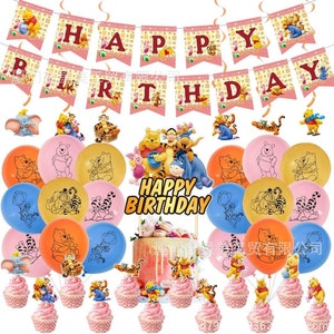 Winnie The Pooh Cartoon Characters Happy Birthday Supplies Set birthday banner cake topper and Balloons for kids Fast Shipping !!