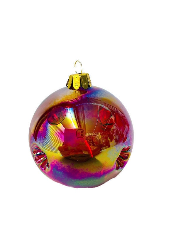 Iridescent Hand Blown Art Large Glass Ball Christmas Etsy