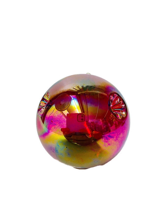 Iridescent Hand Blown Art Large Glass Ball Christmas Etsy
