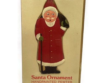 Dept 56 Santa Hand Painted Pewter Christmas Ornament Folk Art Decor