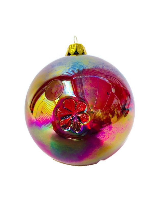 Iridescent Hand Blown Art Large Glass Ball Christmas Etsy