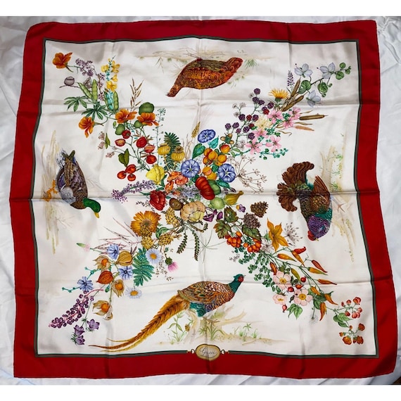 Vintage Gucci Red Spring Flowers 100% Silk Scarf
