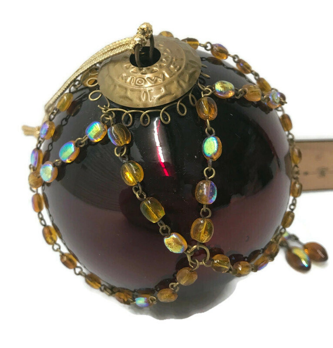 Antique German Kugel 3.5 Beaded Maroon Red Round Etsy