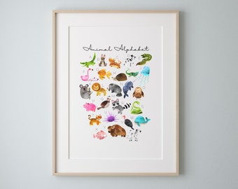 3 in 1 Animal Alphabet Posters, Watercolor Alphabet Poster, Animal Alphabet Poster