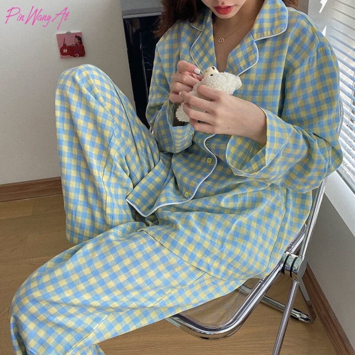 Korean Purple Mesh Pajamas Female Set Cute Winter Long Sleeve Etsy