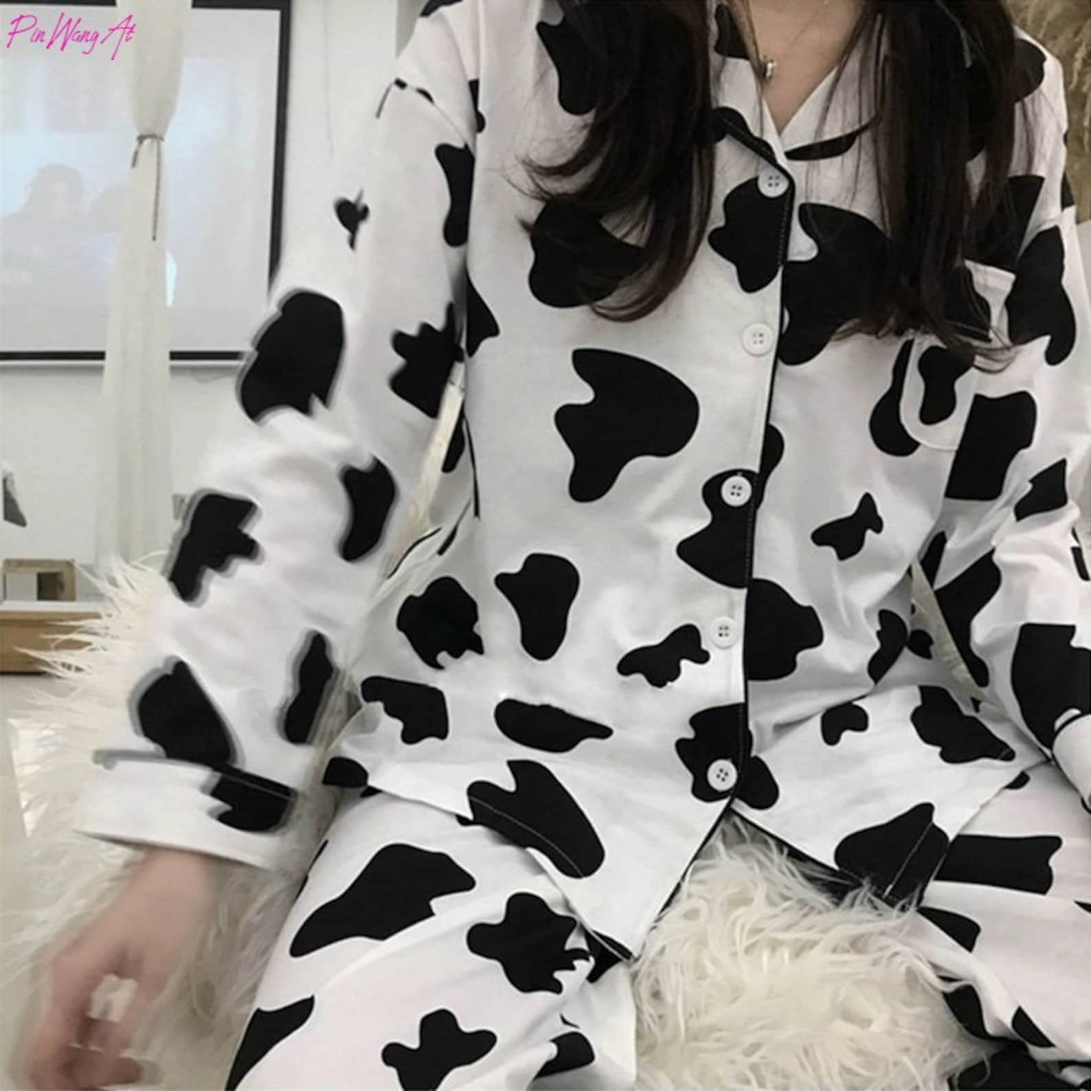 Cow Print Cute Female Pajamas Home Suits Winter Wear Pajamas Etsy